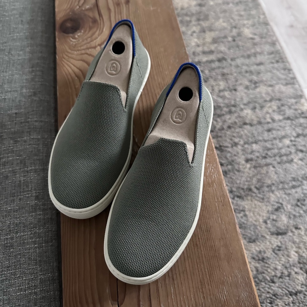 Rothy's Gray and Blue Slip-On Sneakers with Elastic Goring